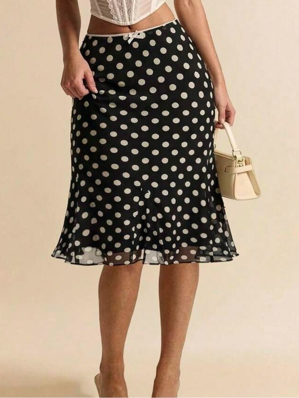 Polka Dot Midi Skirt - Black and White